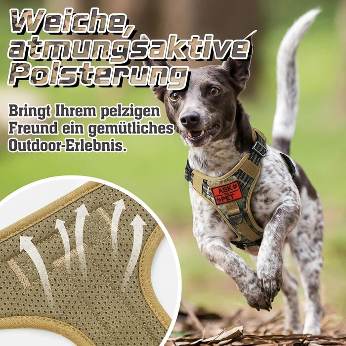 Нагрудник для собак Rabbitgoo середнього розміру, анти-тяга, регульований, з ручками, міцний, тактичний, з металевими пряжками, камуфляжний, коричневий (M, 1 шт.)