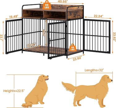 Клітка для собак великих порід, дерев'яна будка для дому, стіл-клітка з ящиками, міцна переносна клітка, 102,9 x 59,2 x 89,9 см