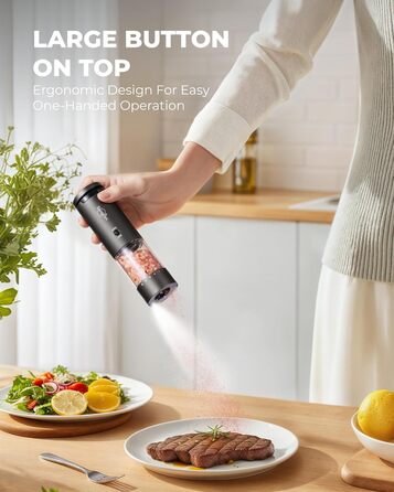 Sangcon Electric Salt and Pepper Grinder, 2 Speed Settings, 6 Grind Settings, Automatic Pepper Grinder with USB Charging Station, One-Handed Grinding (Space Grey)