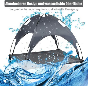 Підвищене ліжко для собак GYMAX знімним тентом, вологостійке та дихаюче, 90x81x86 см