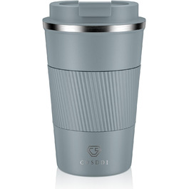 Термокружка CS COSDDI з нержавіючої сталі, 380 мл, для кави, води та чаю, з кришкою, для подорожей та авто, сірий колір