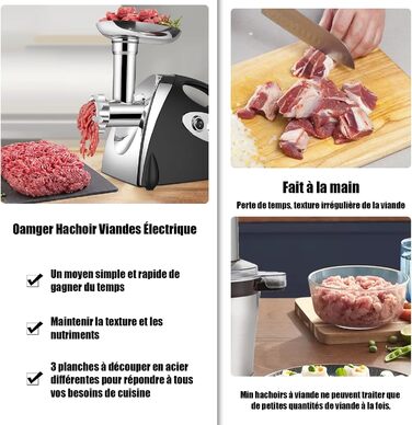 Electric Meat Grinder 2800W 3-in-1 Stainless Steel Meat Grinder with 3 Plates (3mm, 5mm, 7mm), Kubbe Attachment & Sausage Stuffer, 80kg/hr - Black