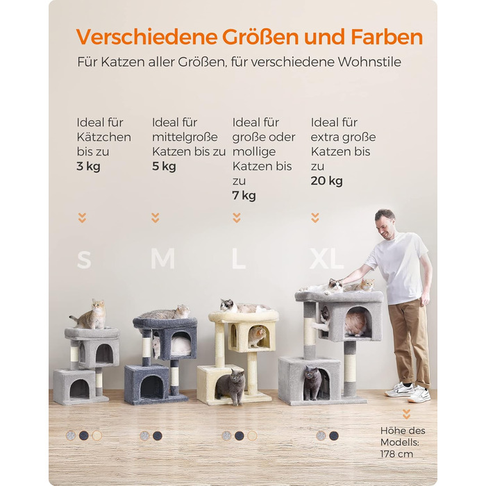 Feandrea Cat Tree Small, 67 cm Cat Tree, Kitten House for Kittens up to 3 kg, Large Platform, Sisal Posts, PCT611W01 (Beige)