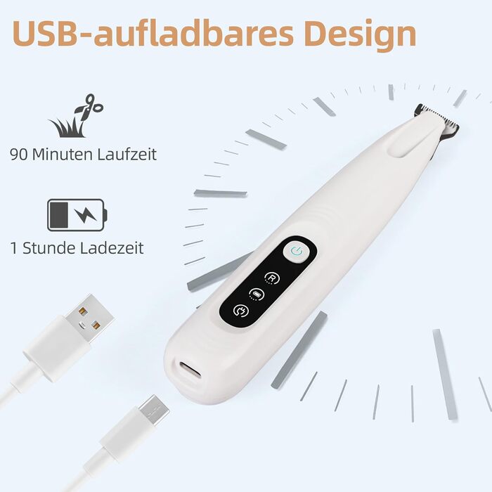 Триммер для собак ALL FOR PAWS з LED-підсвічуванням – 18 мм, тихий (35 дБ), водонепроникний (IPX4), USB, для догляду за лапами, вухами, обличчям та спиною