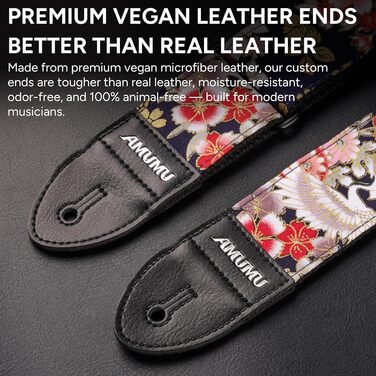 Гітарний ремінь Amumu з бавовни з вишивкою троянд та шкіряними кінцями для бас, електро та акустичної гітари, з фіксатором та блоками для ременя