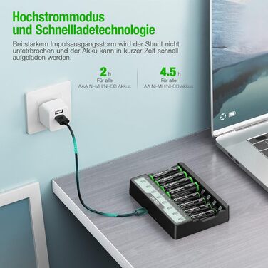 Зарядний пристрій HiQuick для акумуляторів AA, AAA, NI-MH, NI-CD з LCD дисплеєм, 8 місць, універсальний