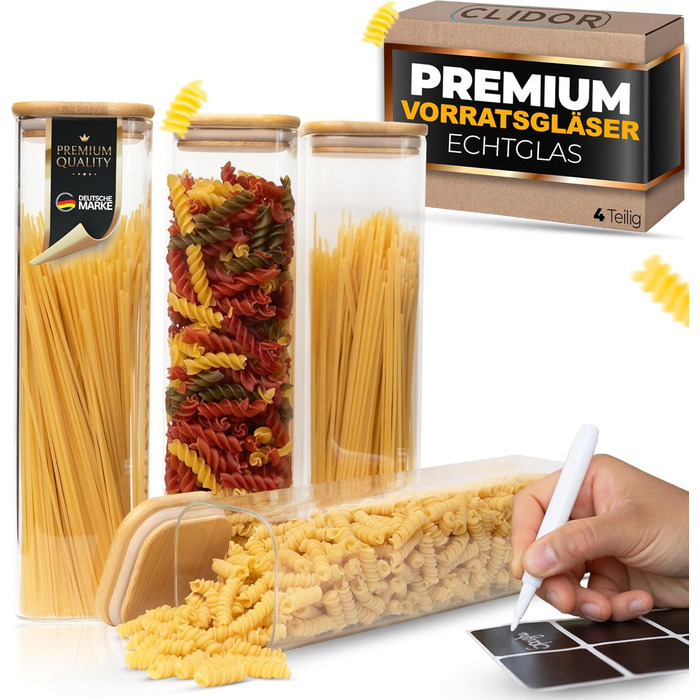 Скляні банки для зберігання з кришкою, кутові - набір 8 шт. - об'єм 5,2 л, посилена скляна тара, герметичні контейнери для продуктів, кухонні органайзери