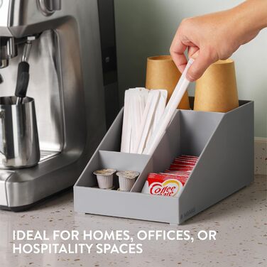 Navaris Coffee Dispenser Organizer - Accessory Storage - Coffee Bar for sugar, milk, napkins, pods - Coffee Station with 7 Compartments (4 compartments, Grey)