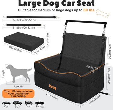 Автокрісло для собак середніх та маленьких порід (до 23 кг), з м'якою подушкою та страхувальним ременем, чорного кольору, розмір M