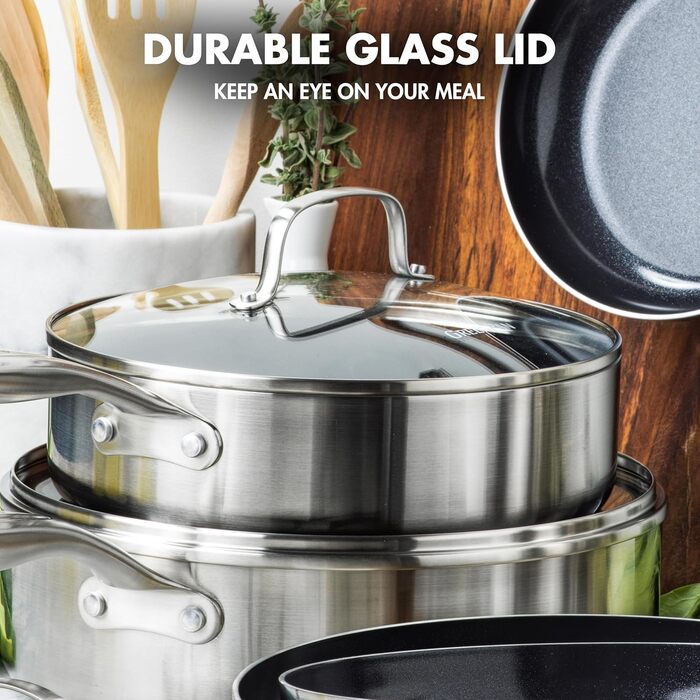 Набір посуду GreenPan TriClad з нержавіючої сталі, 10 предметів, з антипригарним покриттям, індукційний, без PFAS