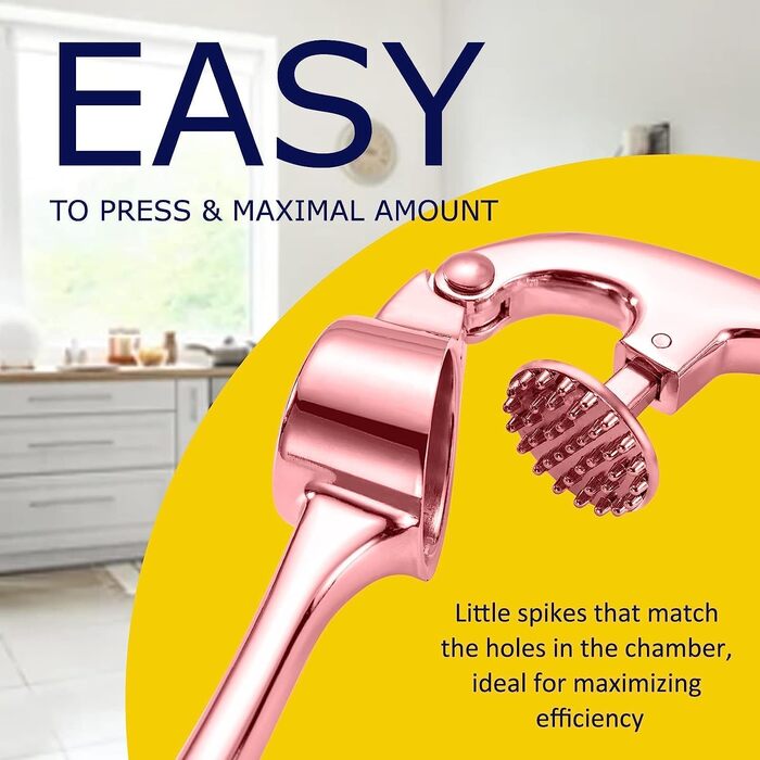 Преміум-нічна прес для часнику з нержавіючої сталі – прес для часнику, подрібнювач та очищувач, набір, стійкий до миття в посудомийній машині та іржавіння (Рожевий)