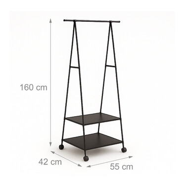 Relaxdays Clothes Rack with Wheels and 2 Shelves