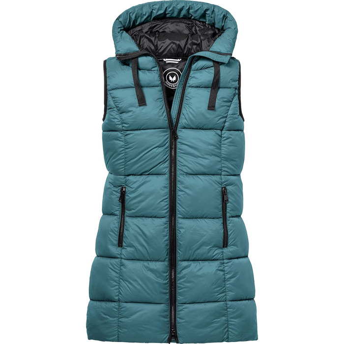 Стьобана жилетка PATSY & LOU з капюшоном, довга жіноча жилетка з двостороннім блискавкою, приталена модель для витонченої фігури, тепла та терморегулююча, розмір 36-48, колір Petrol