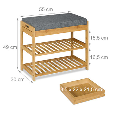 Relaxdays Shoe Rack with Cushion and Drawer
