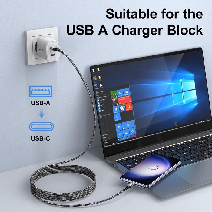 Кабель USB-C GIANAC 5M: зарядний та передавач даних для Samsung, Huawei, Google, Sony (зелений)