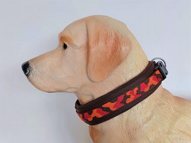 Нашийник для собак BUDDYPACK Extra-широкий та м'який з неопреновою підкладкою, всі розміри, кольоровий (S (38-43 см), помаранчево-червоний на коричневому)