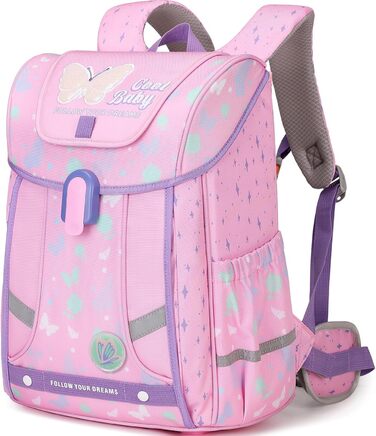 Шкільний рюкзак для хлопчика 1-4 клас. Ергономічний, з нагрудним ременем, 2025. Дитячий рюкзак для школи 6-10 років. Зйомний ремінь та світловідбиваючі елементи (Рожевий)