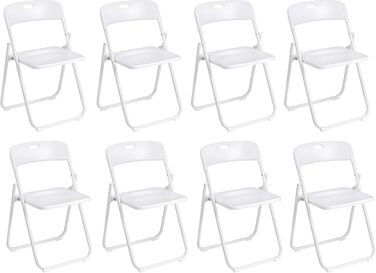 Baroni Home Folding Chair with PVC and Steel Frame, Space-Saving Foldable Seat with Feet and Handle, Outdoor Chair, Kitchen, Living Room, Travel, 74x43x49 cm, Pieces, (8, White)