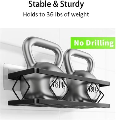 Полиця для душу без свердління, чорна, 2 шт. - полиці для душу з нержавіючої сталі, 5 гачків та 2 тримачі для зубних щіток, самоклеюча органайзер для ванної кімнати, кухні, вантажопідйомність 16 кг