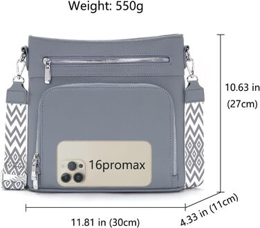Жіноча середня крос-боді сумка Atgbiem із веганської шкіри, сіро-синя, з функцією гаманця