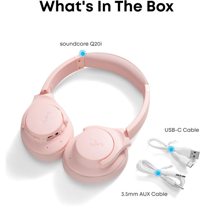 Бездротові навушники-вкладки Soundcore by Anker Q20i з гібридним активним шумозаглушенням (ANC), Hi-Res Audio, 40 годин роботи, керування через додаток, Рожеві (Відновлені)