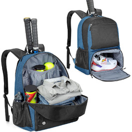 Рюкзак для тенісу DSLEAF з відділенням для взуття, сумка для 2 ракет, з м'якими лямками, вентильоване відділення для взуття, для жінок та чоловіків (блакитний)