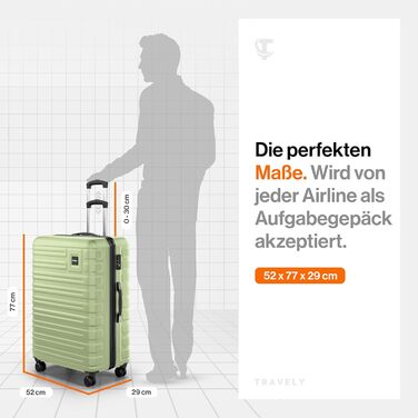 Чемодан туристичний великий 77 см, 100 л, полікарбонат, зелений, з TSA замком