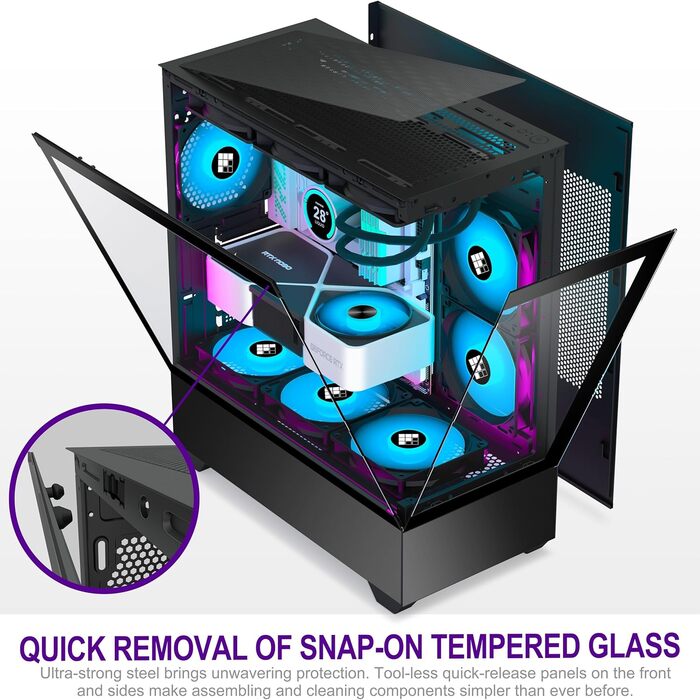 Корпус для ПК FOIFKIN F1: Ігровий Mid-Tower з 6 PWM ARGB-вентиляторами, ATX, Панорамне скло 270°, Type-C (Чорний)