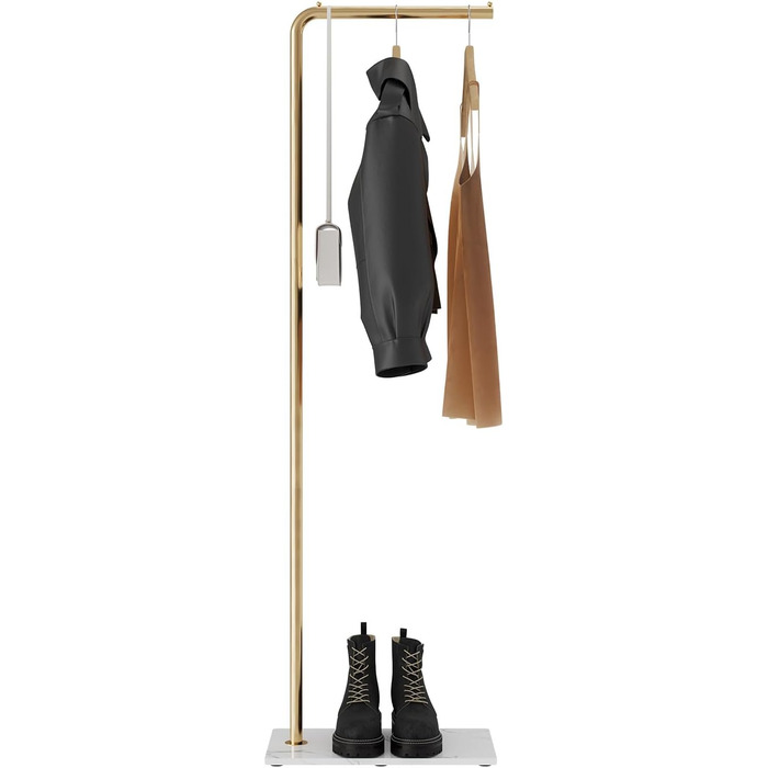 Metal Clothes Rack - 150cm Modern Clothes Stand for Clothing, Bags, Shoes, Coat Rack for Entryway, Living Room, Bedroom, Office (Gold)