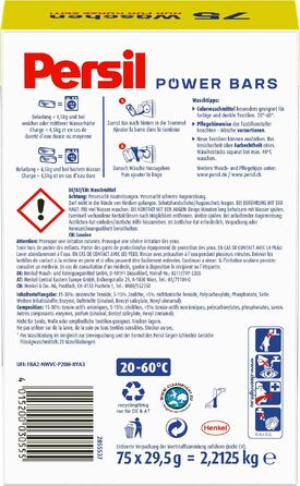 Капсули для прання Persil Power Bars Color для кольорових речей, 60 прань, гігієнічна чистота від 20°C, 2.21 кг