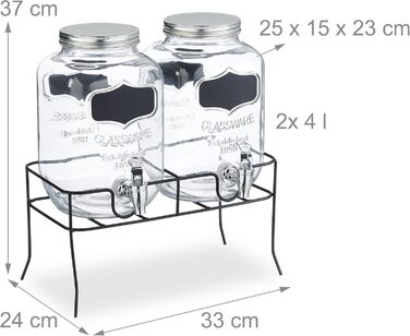 Набір диспенсерів для напоїв Relaxdays (2 шт), 4 л, з краником та кришкою, прозорий скляний диспенсер для води та лимонаду