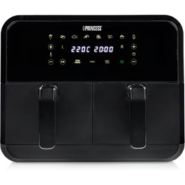 Princess Double Chamber Air Fryer with 2x4L Capacity – 74% Less Energy Consumption – Separate Temperatures for 2 Compartments – 8 Programs – 182068, 2400 Watt, 38.4 x 37.4 x 30.8 cm Double 2x4L Chamber Air Fryer Black