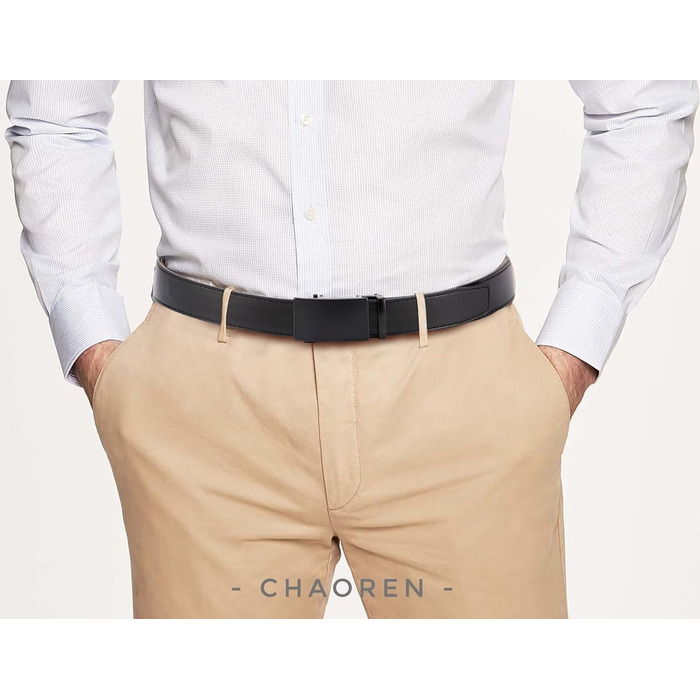 Чоловічий шкіряний ремінь CHAOREN з автоматичною застібкою, 35 мм, без отворів, регульований розмір 90-100 см, чорний