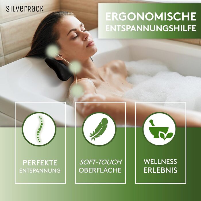 SilverRack Bathtub Pillow MEDIUM-SOFT [3D] - Neck Pillow for Bathtub with Suction Cups as Bathtub Accessory - Pillow for Bathtub - Bath Pillow with Ergonomic Fit (Black Small)