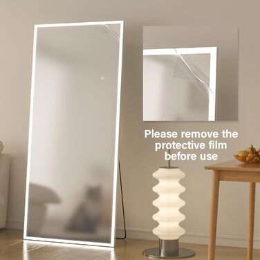 Дзеркало у підлогу CASSILANDO з LED-підсвічуванням, 165 x 60 см, білий колір, регулювання яскравості