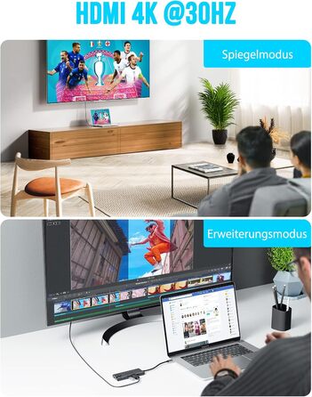 Lemorele USB-C хаб 14-в-1: док-станція з 3 портами дисплея (2 HDMI 4K + VGA), 5 USB (3x USB 3.0), 100W PD, SD/TF кардрідер, аудіо, сумісна з MacBook, Dell, Windows