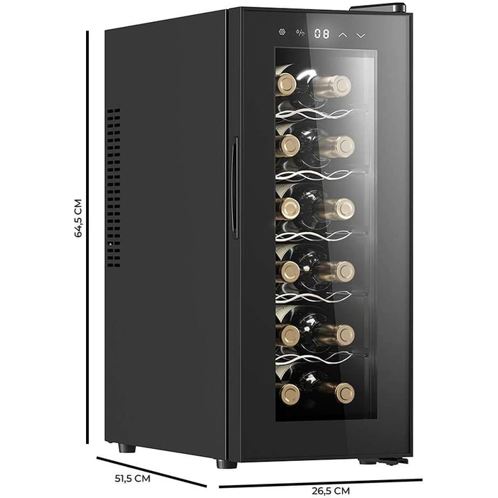 Cecotec Bolero GrandSommelier 830 CoolWood Wine Rack, Thermoelectric, Quiet and High Performance, Adjustable Temperature: 8-18ºC, Touch Control Panel, Displays, Eco-friendly. (12 Bottles, Black)
