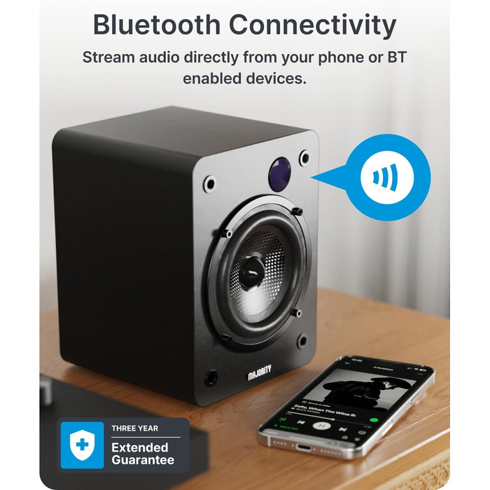 Активні колонки Majority D50X: Hi-Fi звук, Bluetooth 5.3, HDMI ARC, AUX, USB, 60W, студійний монітор з вуфером з вуглецевого волокна (Чорний)