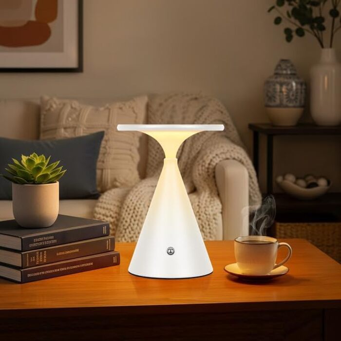 Настільна LED лампа акумуляторна бездротова 2 в 1 (індор/аудор) з димером, сенсорна, 3 кольори, біла (1 шт)