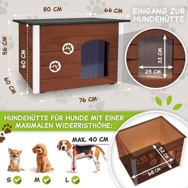 Будка для собак середнього розміру Outentin - тепла та водовідштовхувальна, 76x60x60 см (Нус, L)