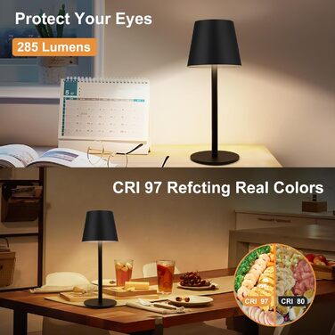 Світлодіодна настільна лампа бездротова з сенсорним керуванням, USB-C, димування, акумуляторна, 3 режими температури, регульована висота, IP54 водонепроникна для ресторану, спальні, бару, вулиці - Чорна