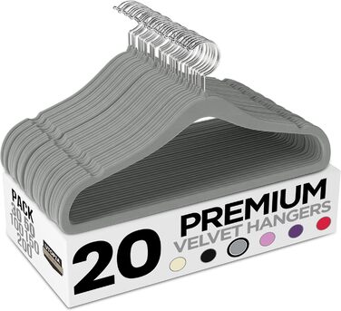 Плечики для одягу Utopia Home з оксамиту - антиковзкі, міцні, для курток та светрів (сірий, 20 шт.)