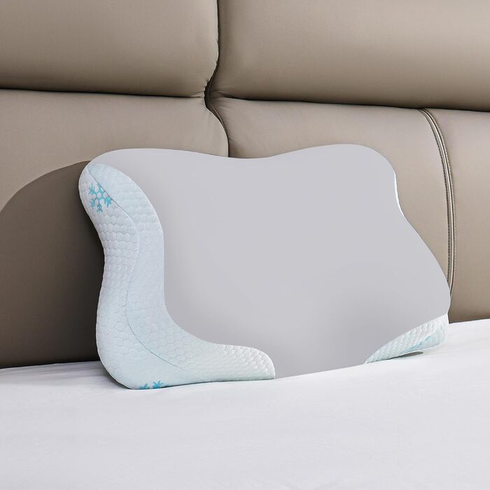 Ортопедична подушка CloudÉtoile з Memory Foam - 2-в-1. Ергономічна подушка для сну на боці, спині та животі. Підтримка шиї. Білий колір (64x38x12 см, сірий)
