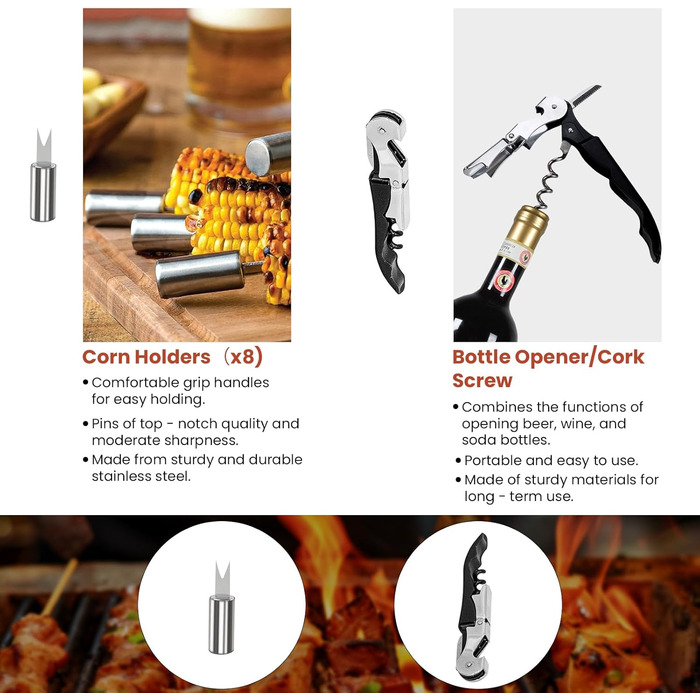 Набір гриля AWOOM 20 предметів: шампури, щипці, лопатка, щітка | З гриль-кофром | Для барбекю, кемпінгу та вечірок