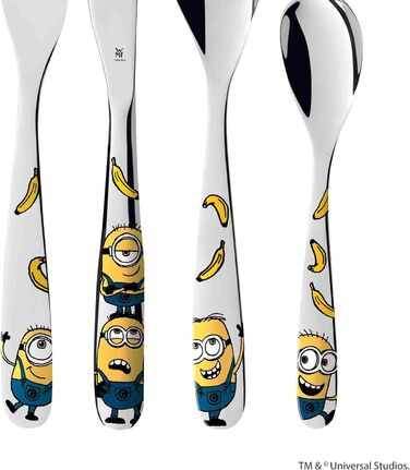 Набір дитячого посуду Minions WMF Cromargan® 4 шт. з нержавіючої сталі, від 3 років, без гравіювання, придатний для миття в посудомийній машині