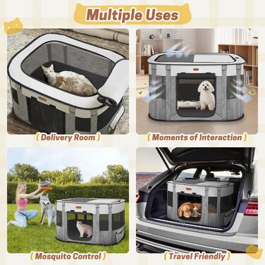 Клітка-манеж для тварин, розкладний загон для кошенят та цуценят, клітка для собак, манеж для цуценят для дому, переносна клітка з сумкою, намет, для відпочинку на природі, кемпінг, розмір L (СІРИЙ, розмір S:)