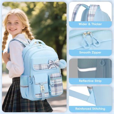 Дитячий рюкзак Tanou для дівчаток, водонепроникний, з візком, візерунок 'Клешні', 9-16 років (Блакитний)