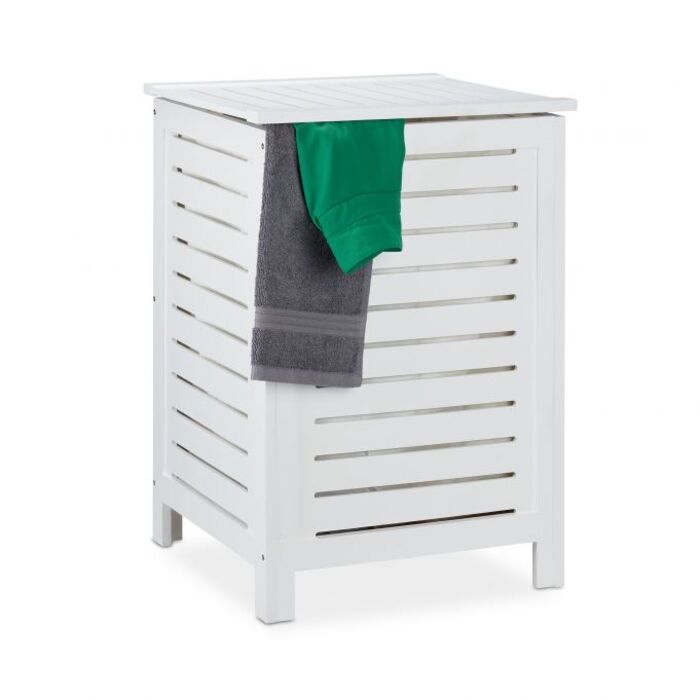 Relaxdays Laundry Hamper Pine Wood White