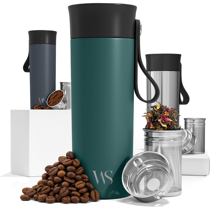 Термокружка для кави To-Go з нержавіючої сталі 360 мл - термокружка з подвійними стінками, без BPA, витримує 4 години гарячим та 8 годин холодним, ізольована вакуумна кружка для напоїв, подорожей, кави, чаю | Темно-блакитний колір, поворотний замок 360°