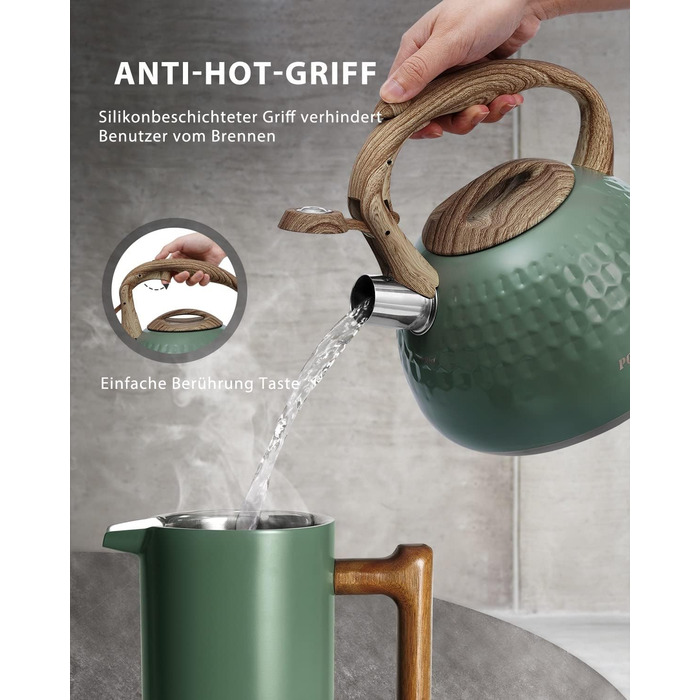 Чайник Poliviar Teekessel Diamant-Grün з нержавіючої сталі, стійкий до корозії та високих температур, підходить для всіх типів плит (JX2020-RH30-DE)